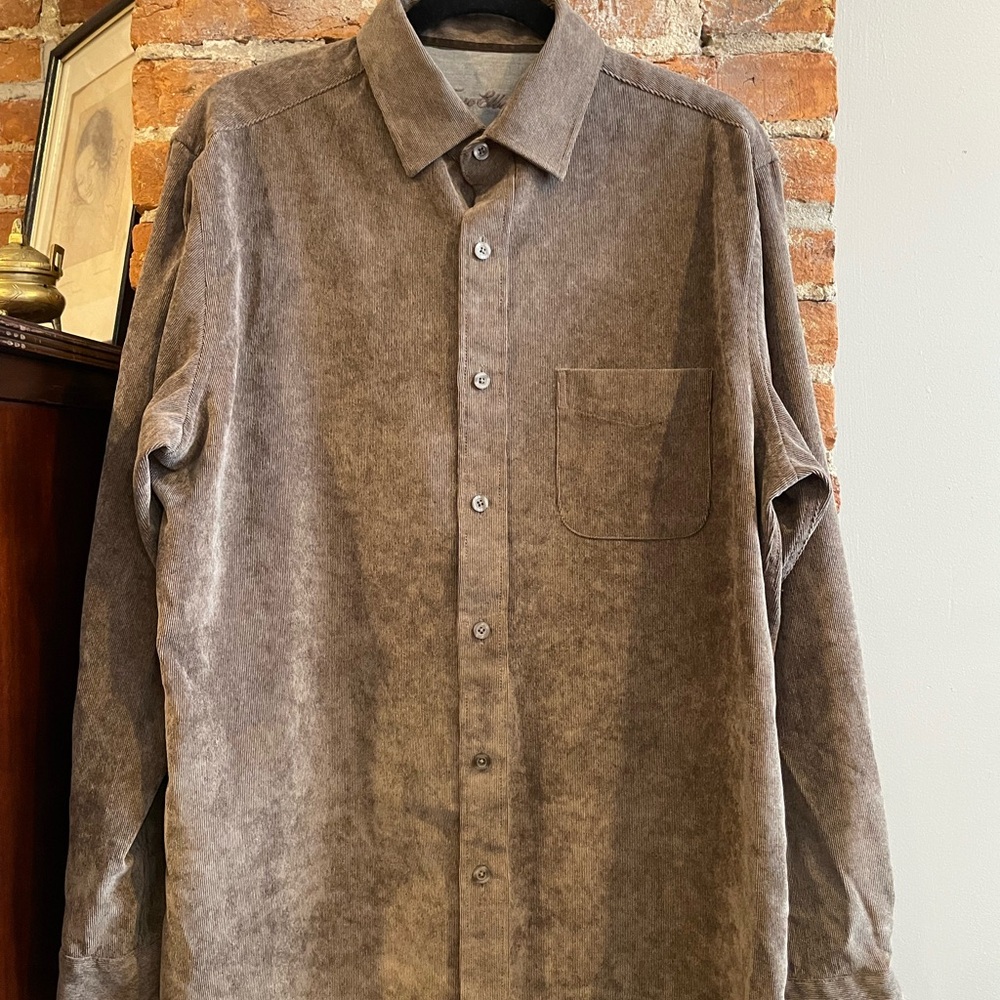 Tasso Elba Men’s Large Brown Velvety Corduroy Button-Up Shirt - like new!